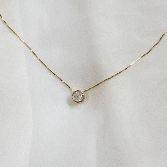Single Bezel Sterling 925 Gold Dainty Necklace - Picture 9 of 12